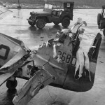 A damaged tail on a P-51 Mustang of the 353rd Fighter Group, January 1945. (U.S. Air Force Photograph.)