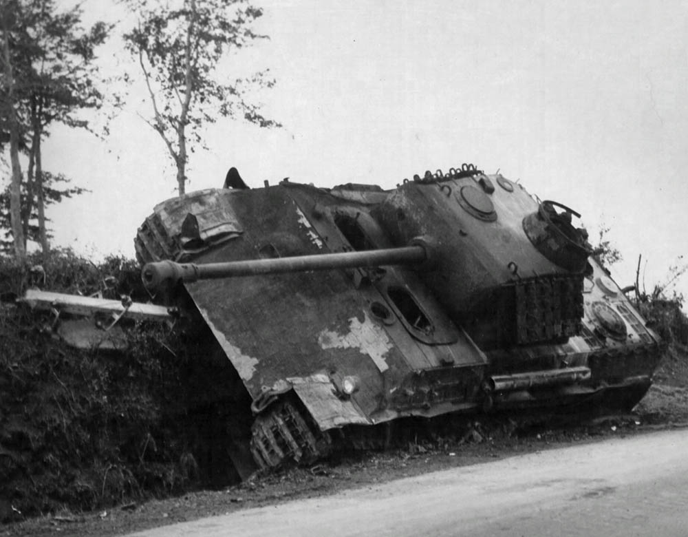 Burned-out German Panther tank destroyed in France, August 1944. (U.S. Air Force Photograph.)