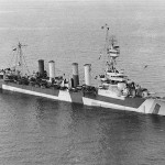 A camouflaged U.S. Navy Omaha-class light cruiser USS Detroit (CL-8) off Port Angeles, Washington in April 1944. (U.S. Navy Photograph.)