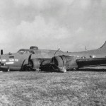 The Boeing B-17F Flying Fortress Thumper of the 360th Bomb Squadron, 303rd Bomb Group photographed after a belly landing in January 1943. (U.S. Air Force Photograph.)