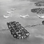 A formation of Douglas B-18A Bolo medium bombers flying over Miami, Florida on Army Day, April 1940. (U.S. Air Force Photograph.)