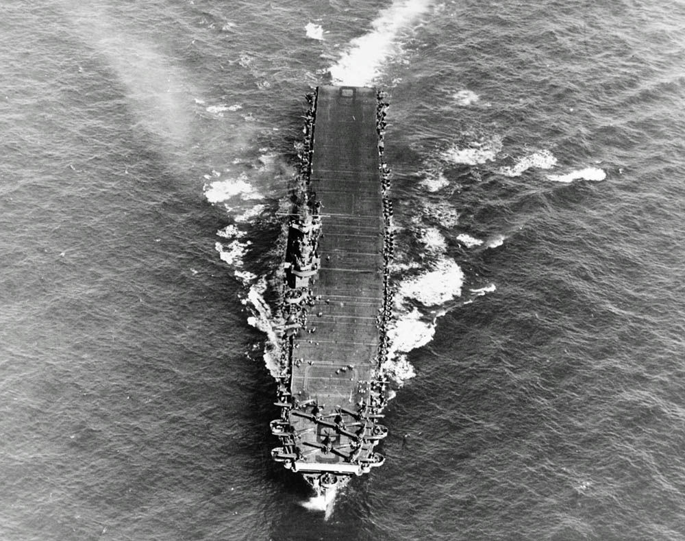 Aircraft carrier USS Enterprise underway in the Pacific, March 1944. (U.S. National Archives Photograph.)