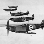 A group of Supermarine Spitfire Mark I fighters of No. 19 Squadron of the Royal Air Force is photographed in formation in 1938. (Imperial War Museums Photograph.)