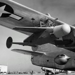 A U.S. Navy ASM-N-2 "BAT" radar-guided bomb mounted under the wing of a Consolidated PB4Y-2 Privateer at the Philadelphia Ordnance District during development and testing. (U.S. National Archives Photograph.)