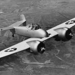 The sole prototype of the Grumman XF5F Skyrocket fighter/interceptor flies past the cameraman to show its unique design. (U.S. National Archives and Records Administration Photograph.)