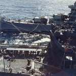 The New Orleans-class cruiser USS Minneapolis (CA-36) refuels from a U.S. Navy oiler at sea during the Marshall Islands campaign in January 1944. (U.S. Navy Photograph.)