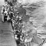 Gunnery training with Oerlikon guns underway on the U.S. Navy aircraft carrier USS Enterprise (CV-6) in May 1942. (U.S. Navy Photograph.)