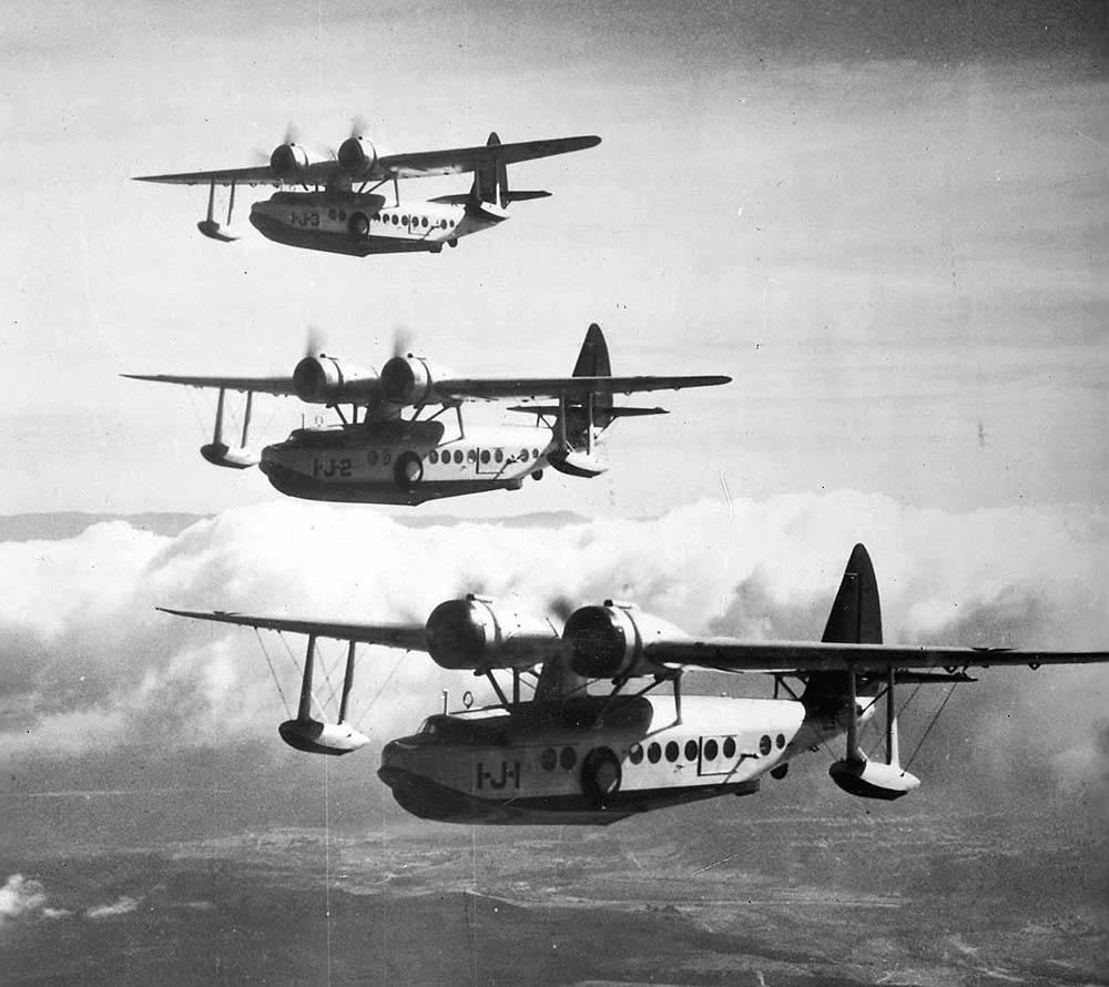 A formation of U.S. Navy Sikorsky JRS-1 from the utility squadron VJ-1 in flight. (Official U.S. Navy Photograph.)