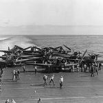 Douglas TBD Devastators of the U.S. Navy Torpedo Squadron Six (VT-6) prepare for launching from the aircraft carrier USS Enterprise (CV-6) during the Battle of Midway, June 1942. (Official U.S. Navy Photograph.)