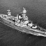 U.S. Navy battleship USS Texas (BB-35) photographed underway off the coast of Norfolk, Virginia in 1943. (Official U.S. Navy Photograph.)