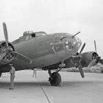 The famous B-17 "Memphis Belle" visits NACA in 1943 after her return to the United States. (NASA Photograph.)