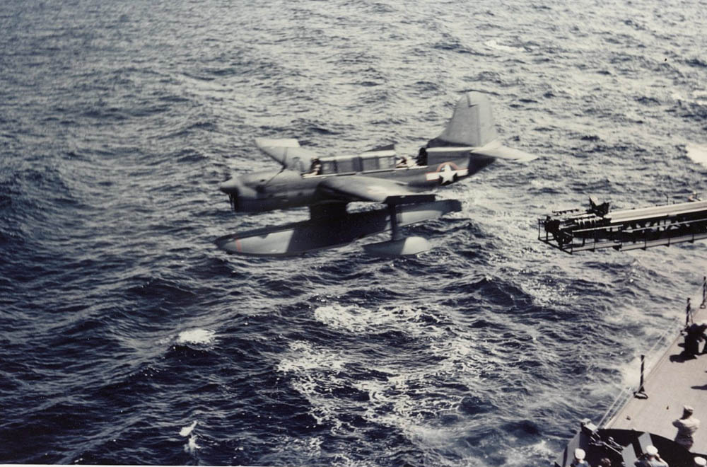 U.S. Navy light cruiser USS Biloxi (CL-80) launches a Curtiss SO3C Seamew floatplane during her shakedown cruise in October 1943. (Official U.S. Navy Photograph.)