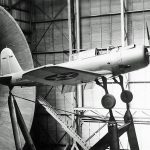 A full-scale model of the Vought SB2U-1 Vindicator is used in drag reduction research in Langley's 30 x 60 Full Scale Tunnel in September 1937. (NASA Photograph.)