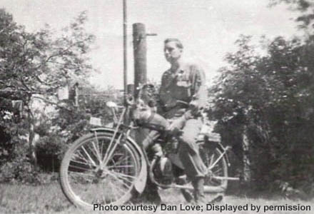 [Jess Lankford on motorcycle after WWII]