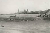 [Demolished bridge, Rhine River, Cologne Germany, 1945]